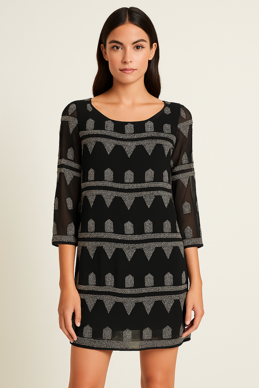 Alice & Olivia Black Beaded Shift Dress Size 8