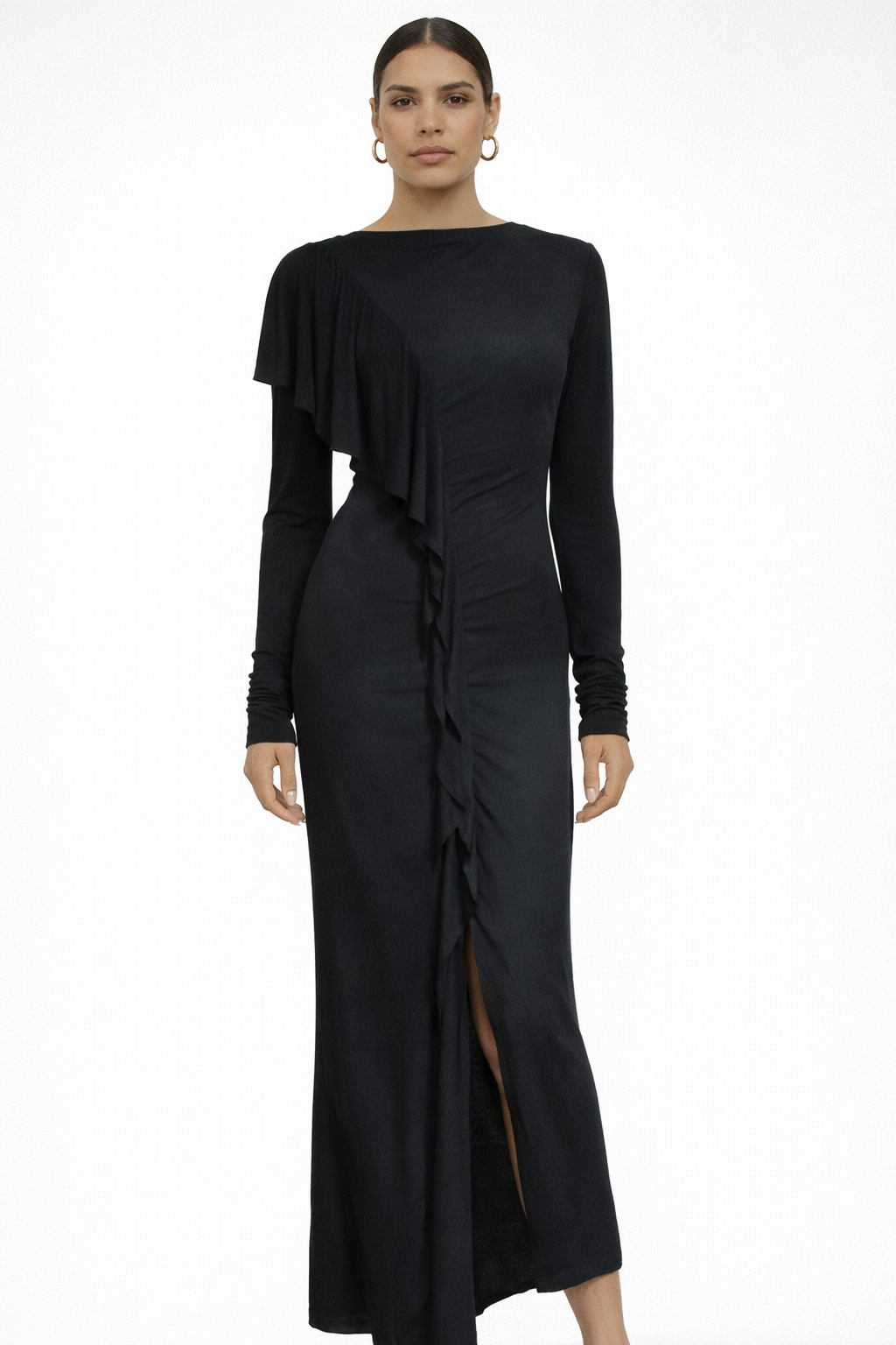 Jean Paul Gaultier Black Ruffle Maxi Dress Fits a S/M