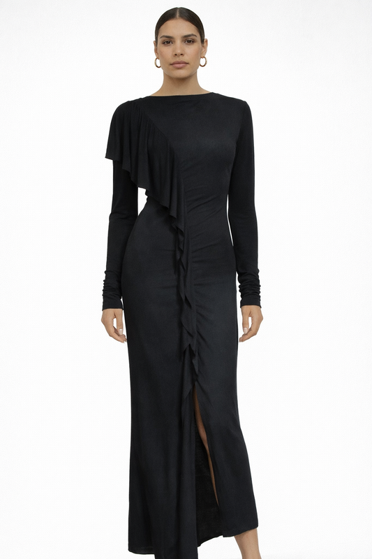 Jean Paul Gaultier Black Ruffle Maxi Dress Fits a S/M