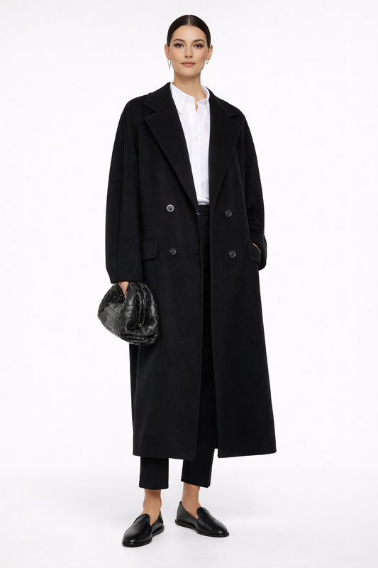 Max Mara Black Oversized Wool & Cashmere Coat Size 12