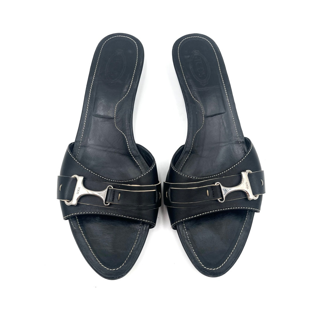 Tods Black Slides Size 39