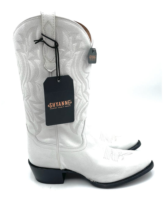 ShyAnne White Leather Cowboy Boots Size 8.5