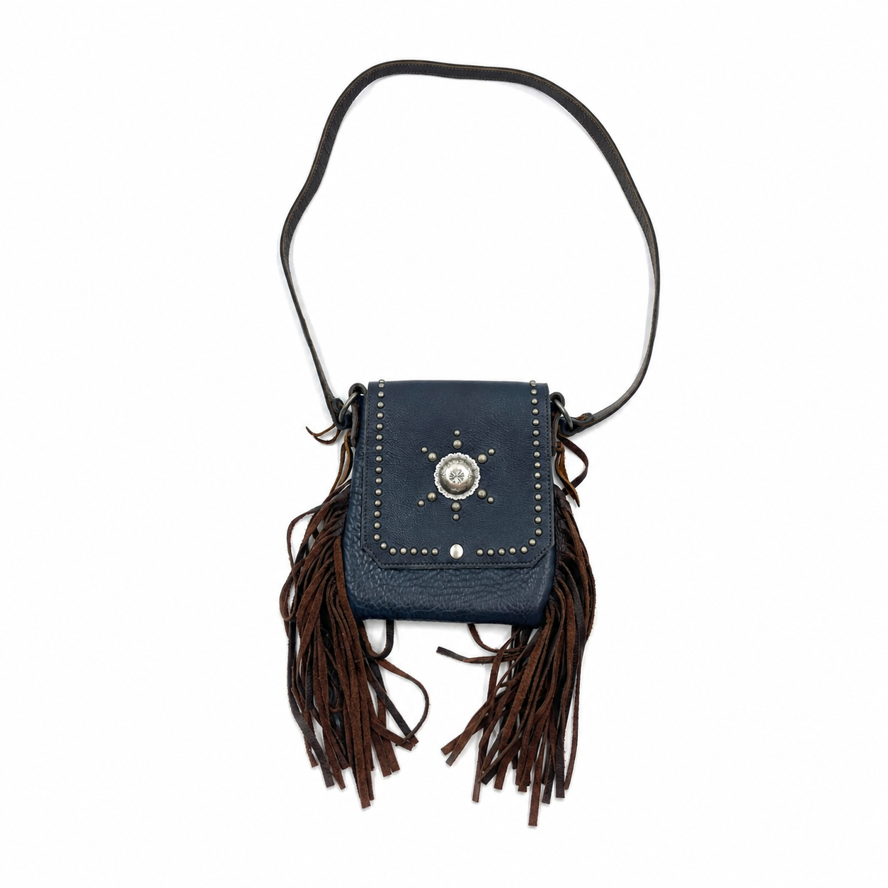 Page Navy Fringe Leather Crossbody Bag