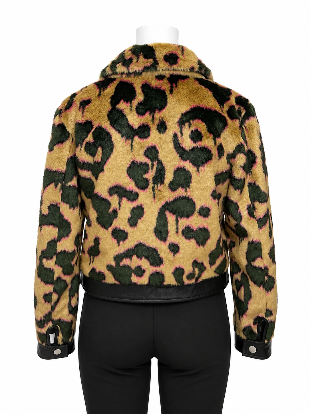 Coach Faux Fur Leopard Print & Leather Crop Jacket Size 4
