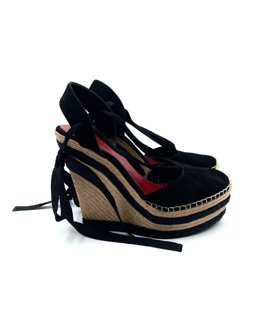 Gucci Black Suede Alexis Wrap Platform Wedge Sandals Size 39.5