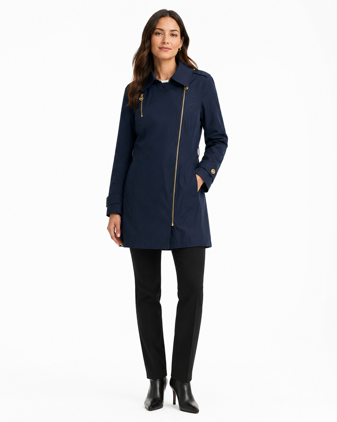 Michael Kors Navy Blue Hooded Trench Jacket Size S