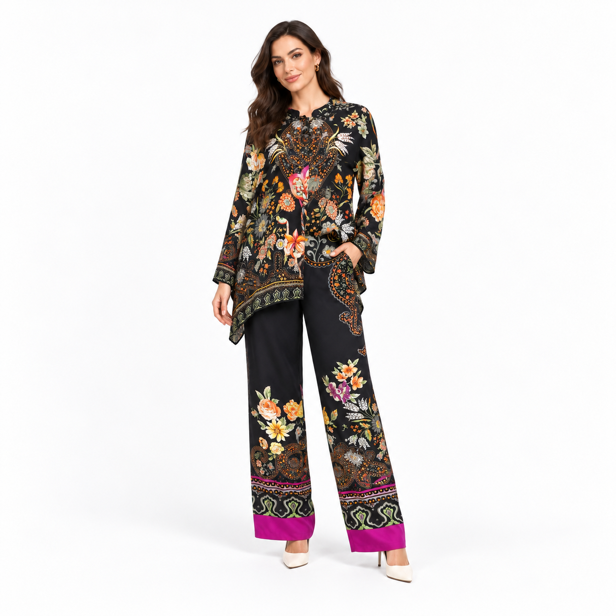 Etro Multicolor Floral Silk Pant Set Size 48 US L