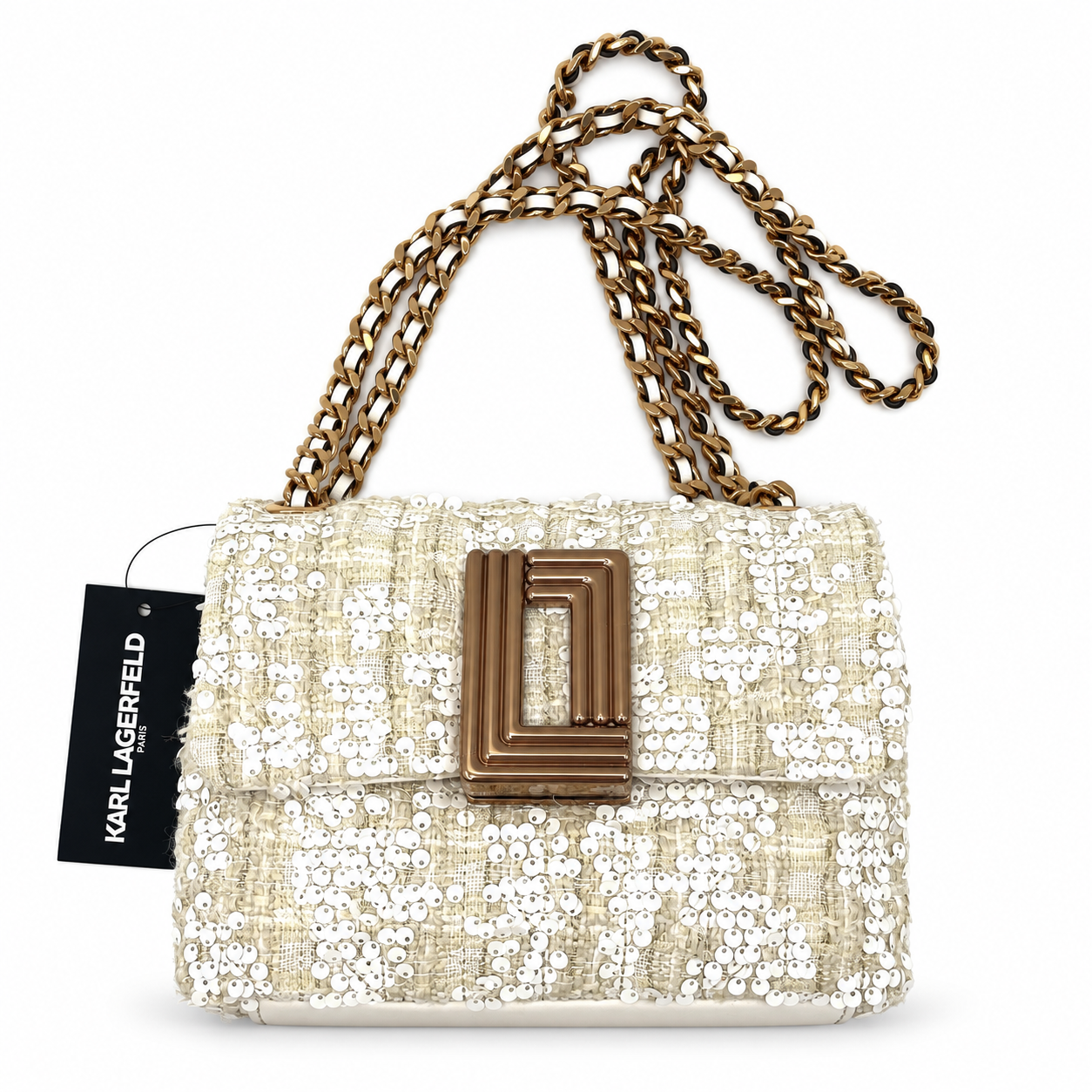 Brand New Karl Lagerfeld Lafayette Cream Sequin Chain Bag