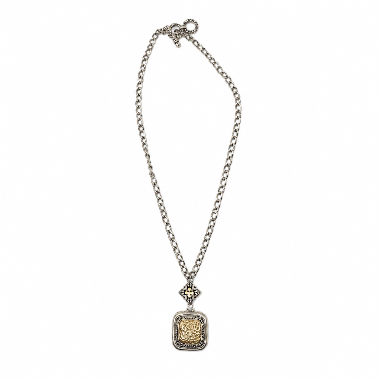 Silverstone Two Tone Hammered Pendant Necklace
