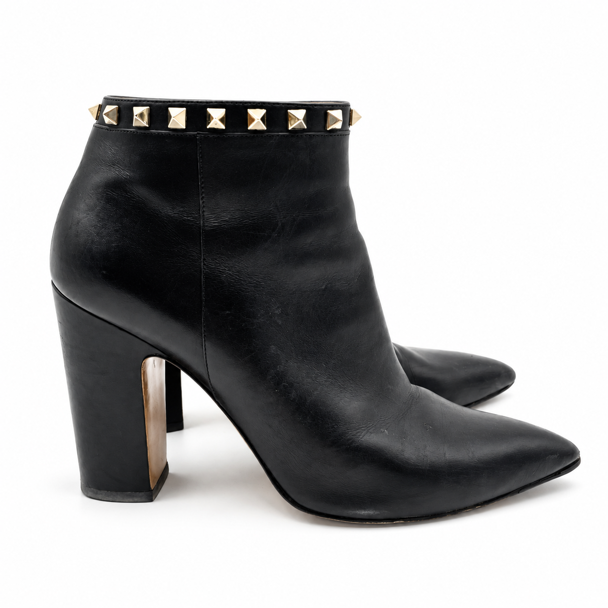 Valentino Garavani Rockstud Black Leather Pointed-Toe Ankle Booties Size 40