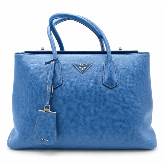 Prada Blue Saffiano Cuir Large Twin Tote