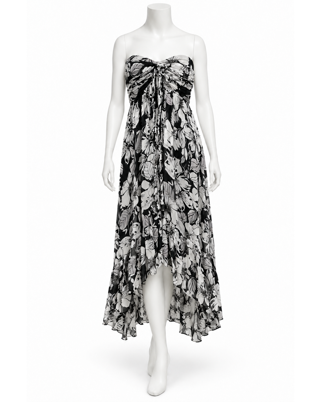 Ungaro White & Black Strapless Floral Print Dress Size M