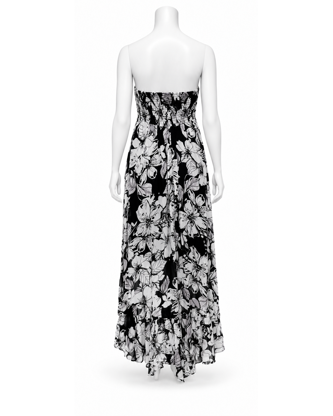 Ungaro White & Black Strapless Floral Print Dress Size M
