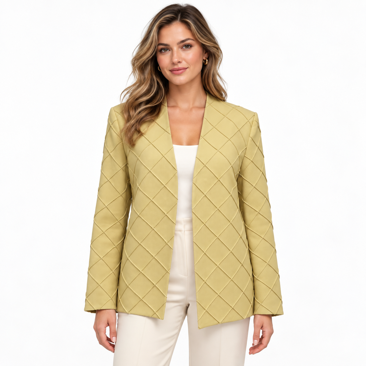 Aleksandre  Akhalkatsishvili Beige Geometric Pattern Shoulder Pad Blazer Size XS