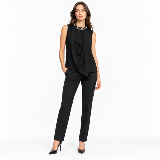 3.1 Philip Lim Black Rhinestone Embellished Silk Blouse Size 2