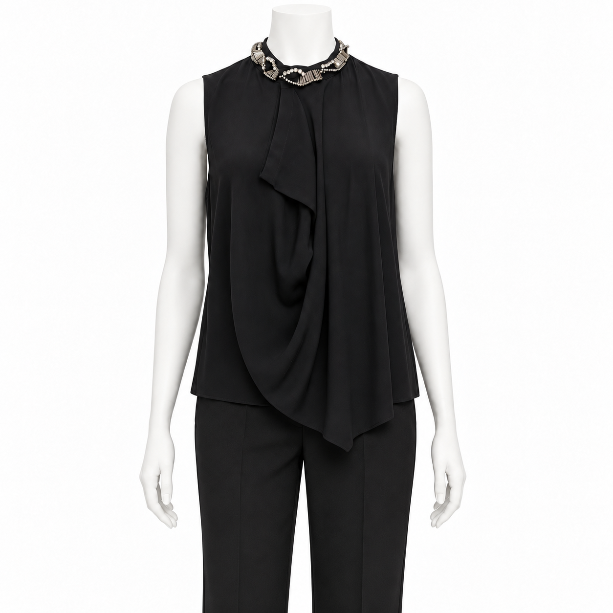 3.1 Philip Lim Black Rhinestone Embellished Silk Blouse Size 2
