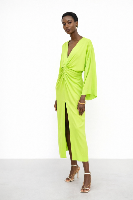 Smythe Neon Green Long Midi Twist Dress Size XS