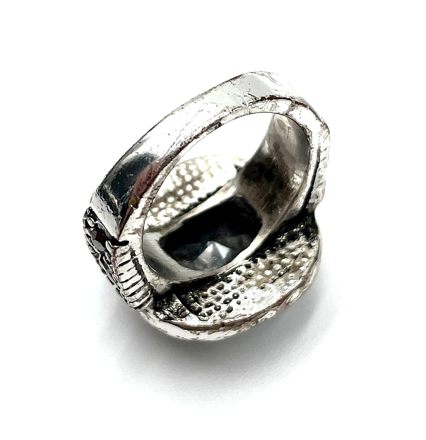 Oversized Clear Crystal Silver-Tone Cocktail Ring Size 6.5