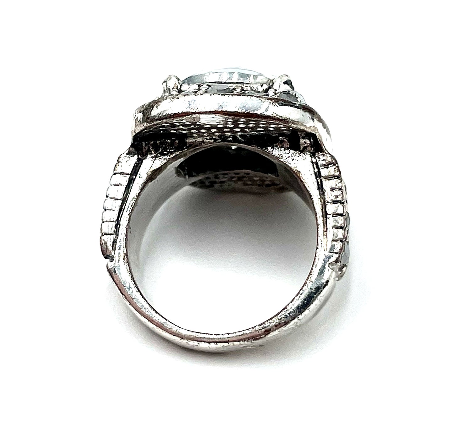 Oversized Clear Crystal Silver-Tone Cocktail Ring Size 6.5