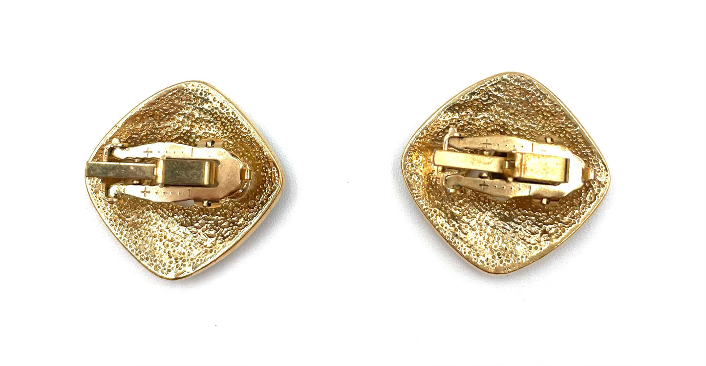 Vintage Butler Black Enamel & Crystal Gold-Tone Clip-On Earrings