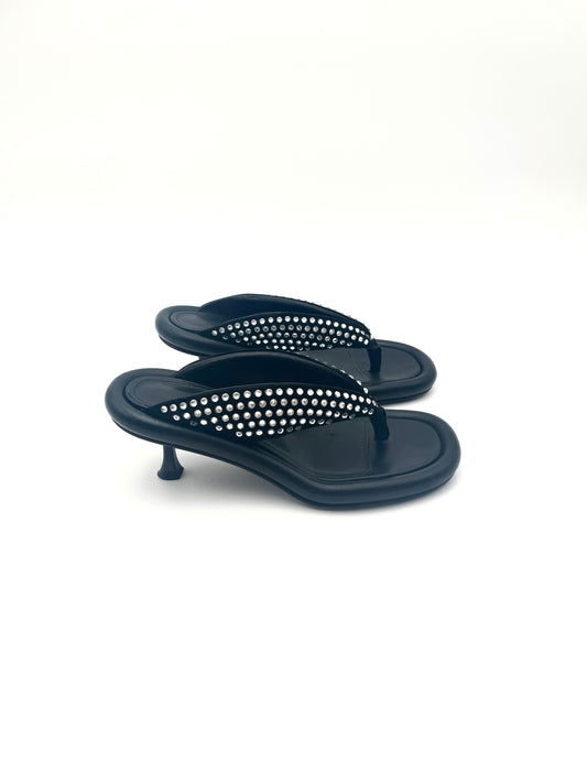 JW Anderson Black Bumper Crystal Leather Thong Sandals Size 38