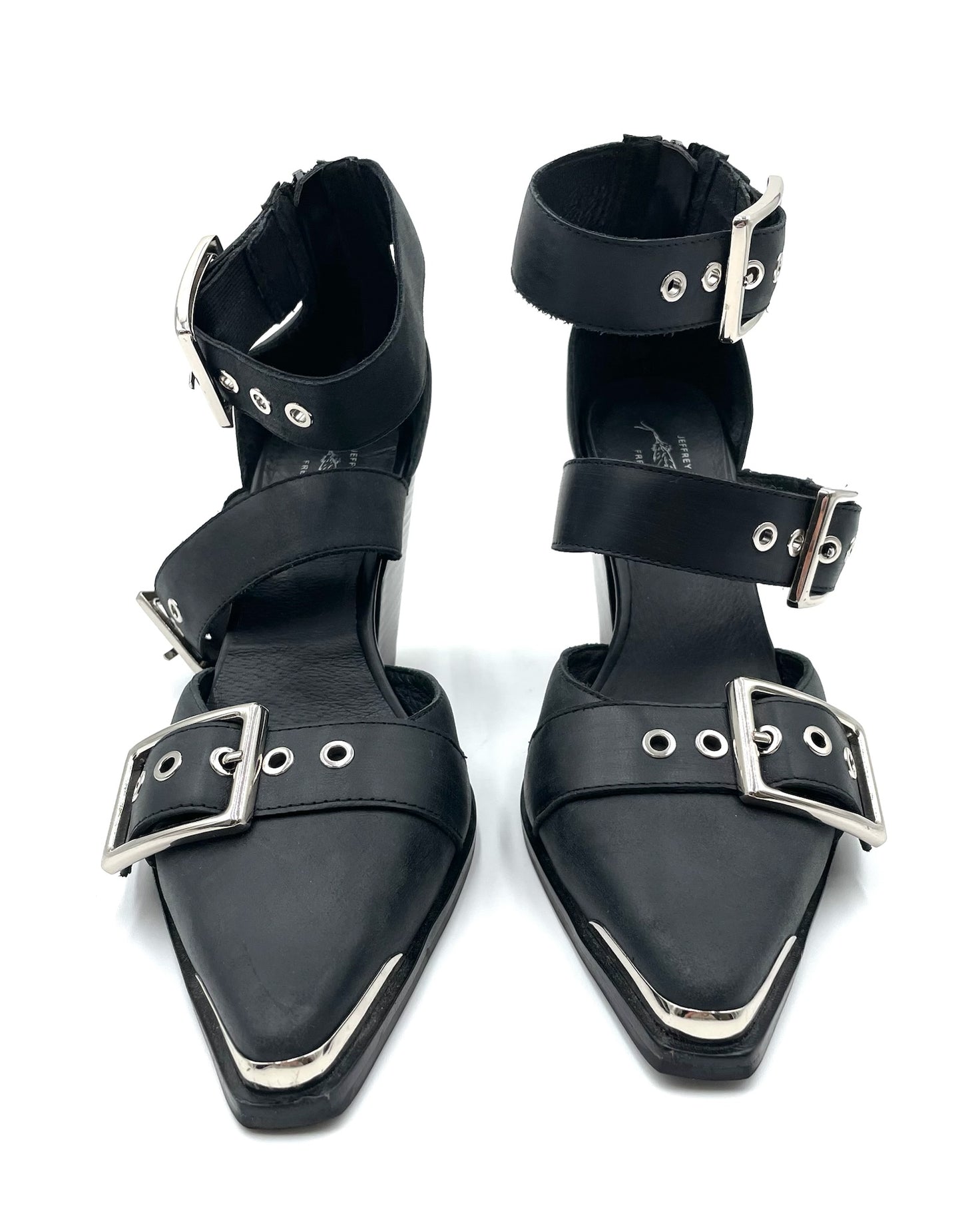 Jefferey Campbell Emilia Black Leather Belt Buckle Boots Size 9