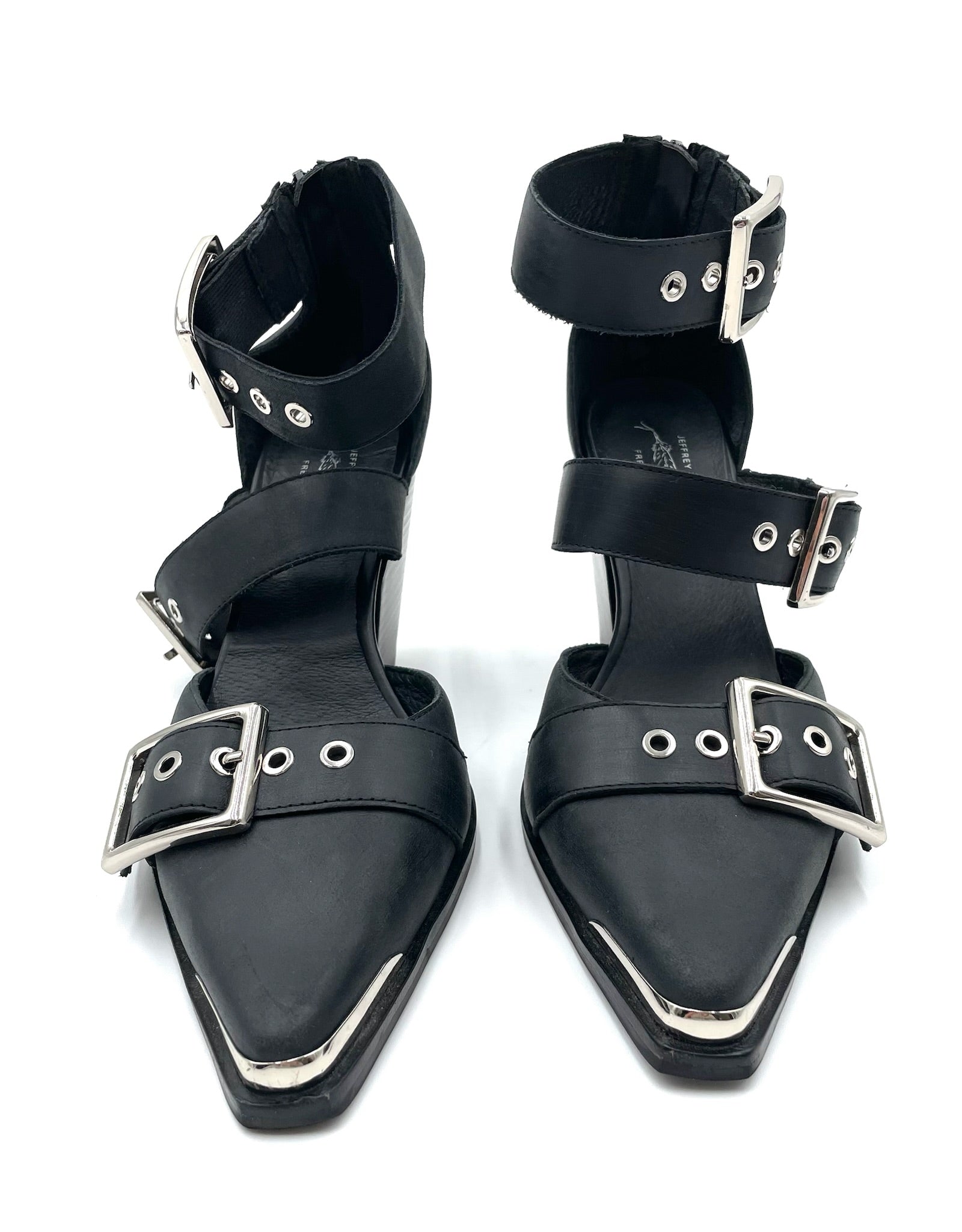 Jefferey Campbell Emilia Black Leather Belt Buckle Boots Size 9