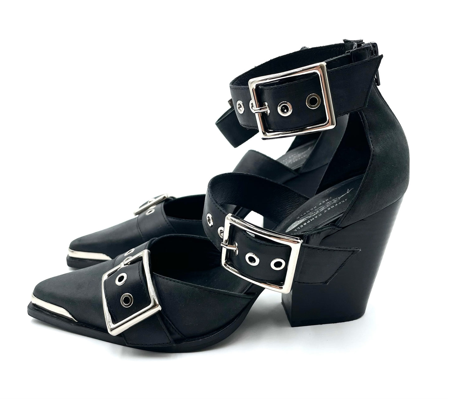 Jefferey Campbell Emilia Black Leather Belt Buckle Boots Size 9