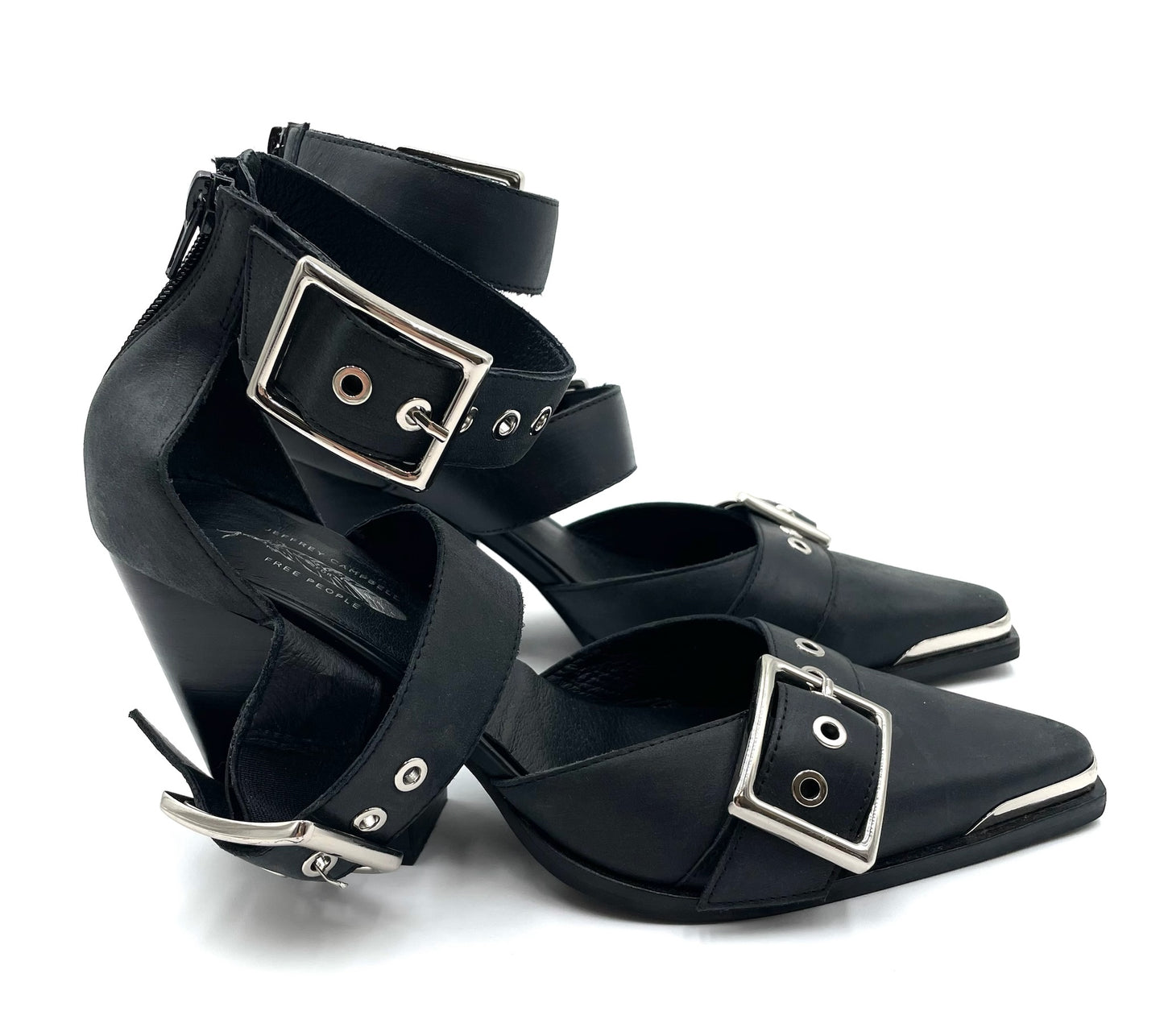 Jefferey Campbell Emilia Black Leather Belt Buckle Boots Size 9