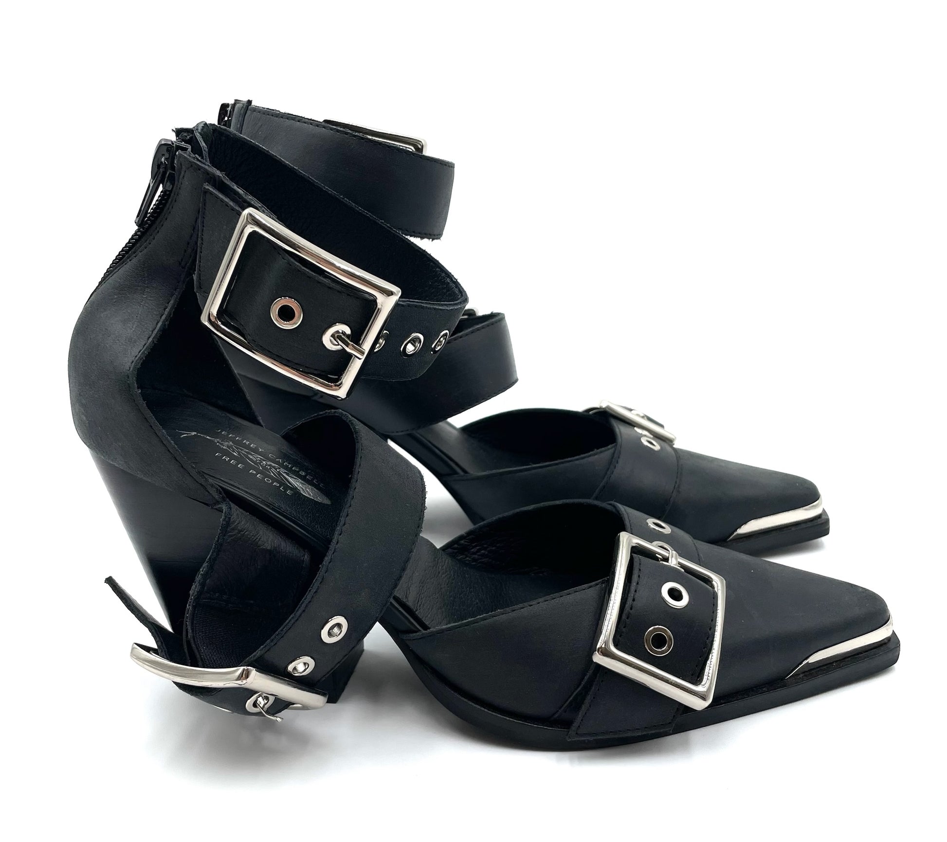 Jefferey Campbell Emilia Black Leather Belt Buckle Boots Size 9