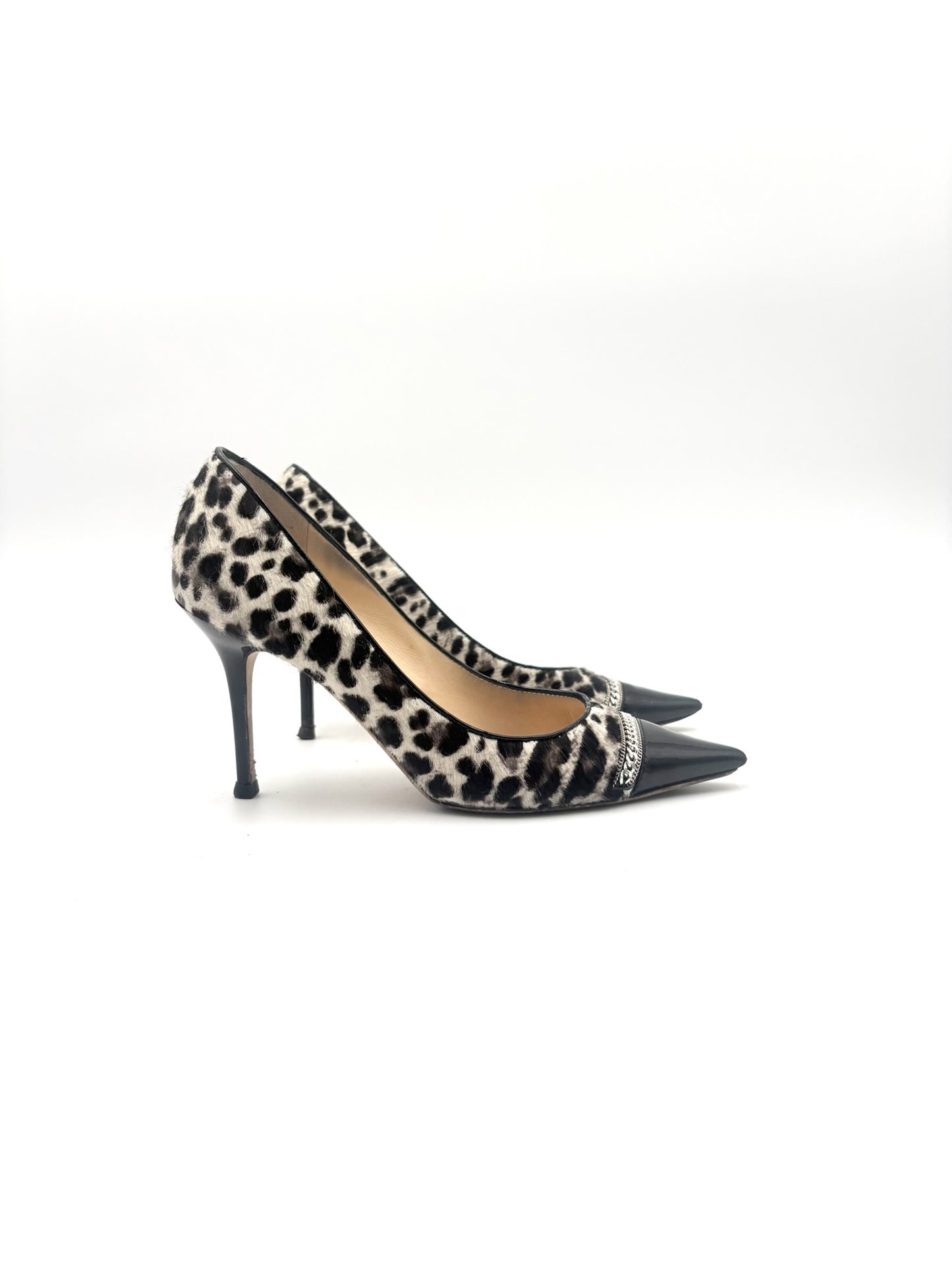 Jimmy Choo Leopard Print Mohair Captoe Pump Size 37.5