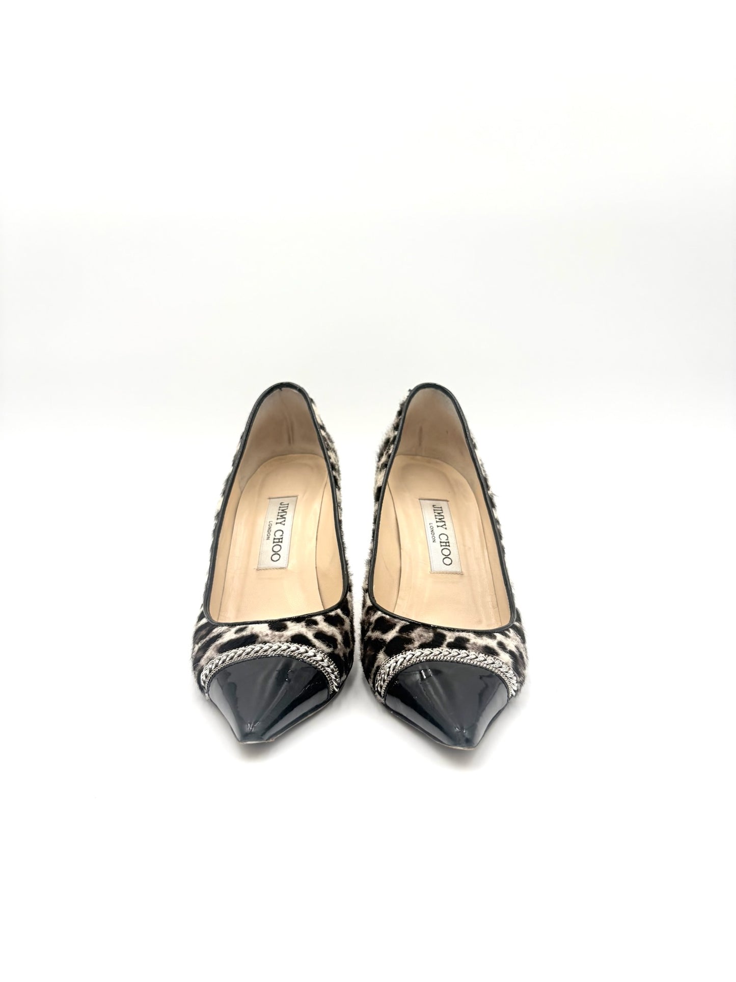 Jimmy Choo Leopard Print Mohair Captoe Pump Size 37.5