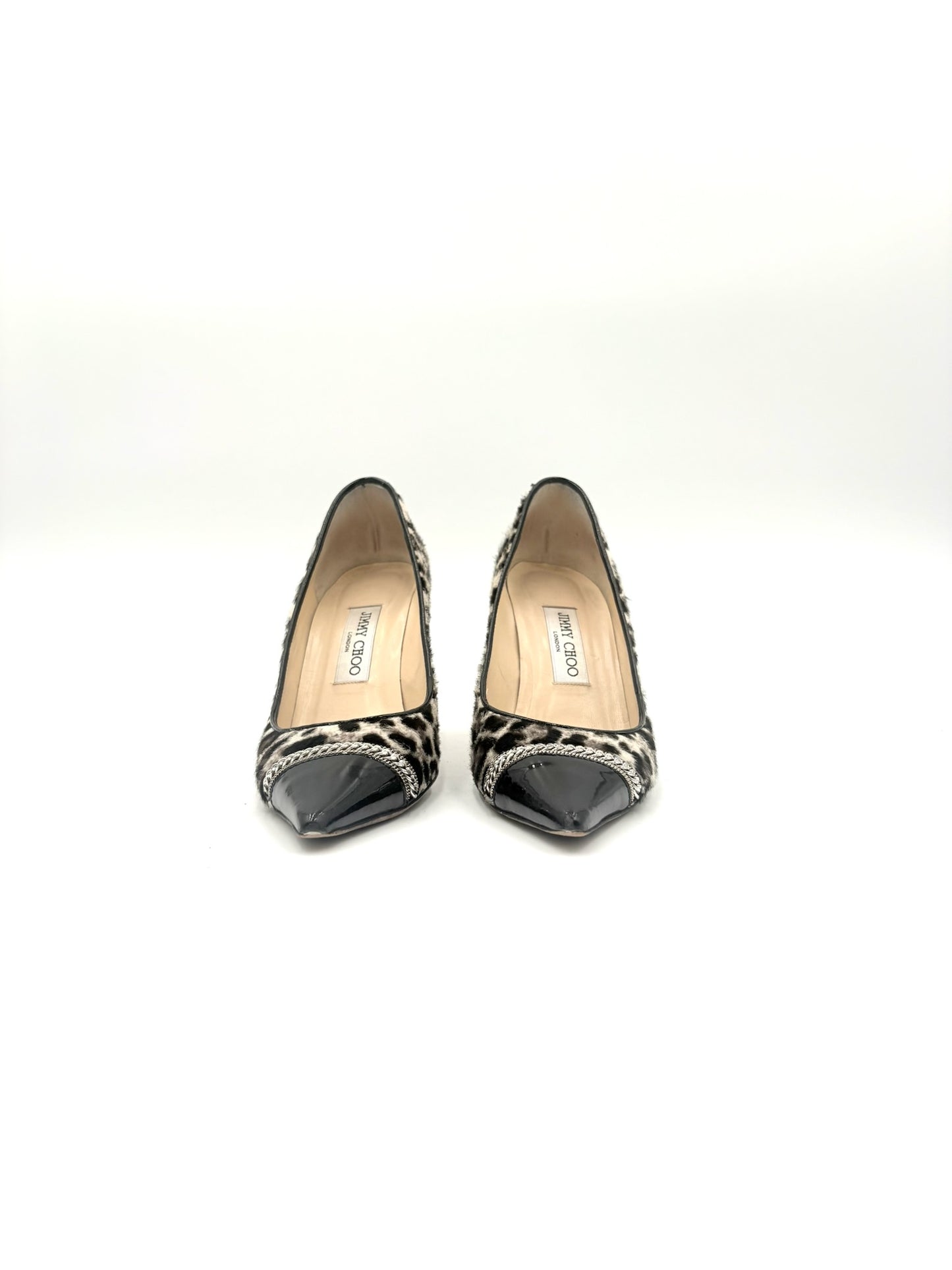 Jimmy Choo Leopard Print Mohair Captoe Pump Size 37.5