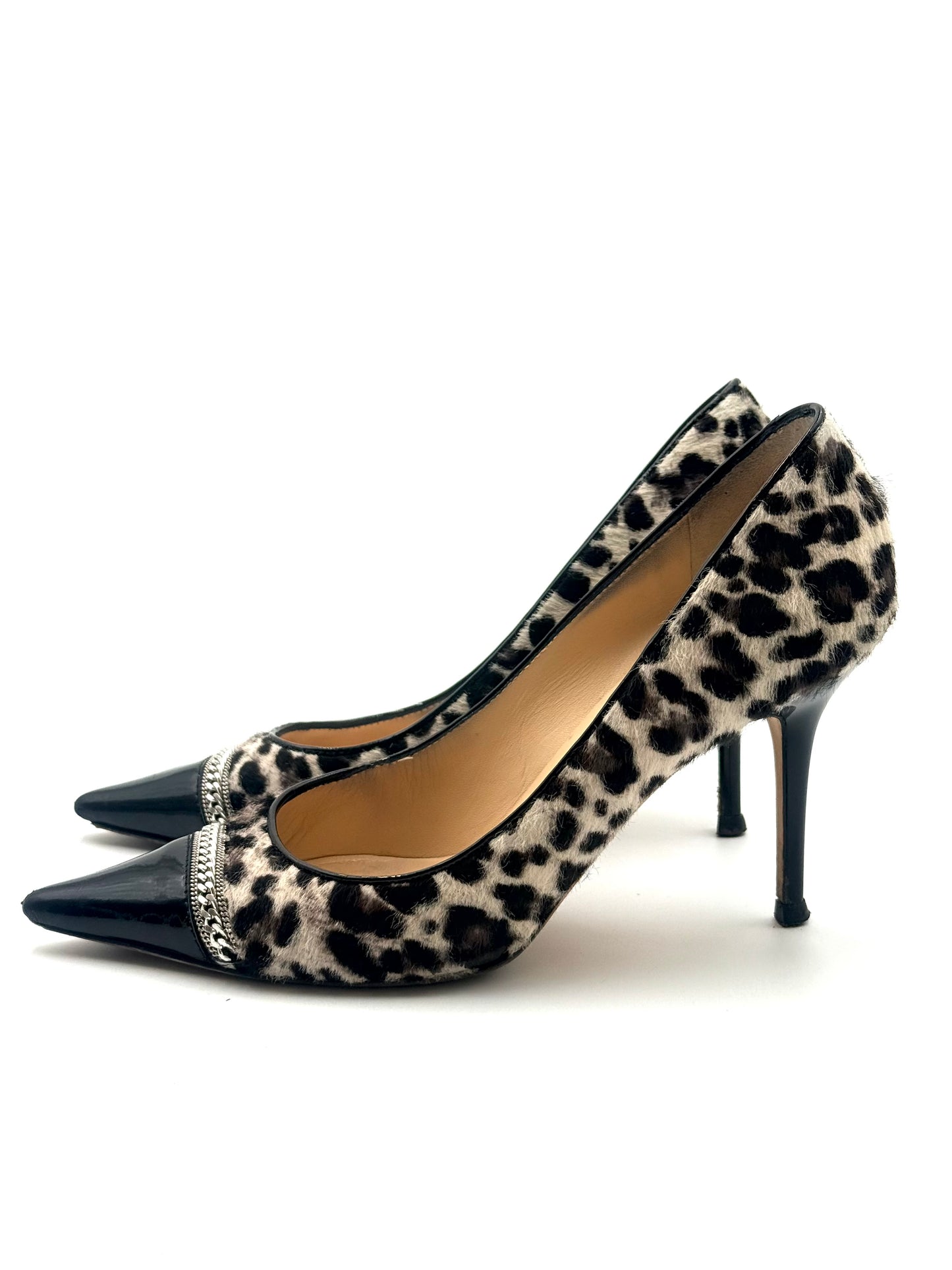 Jimmy Choo Leopard Print Mohair Captoe Pump Size 37.5