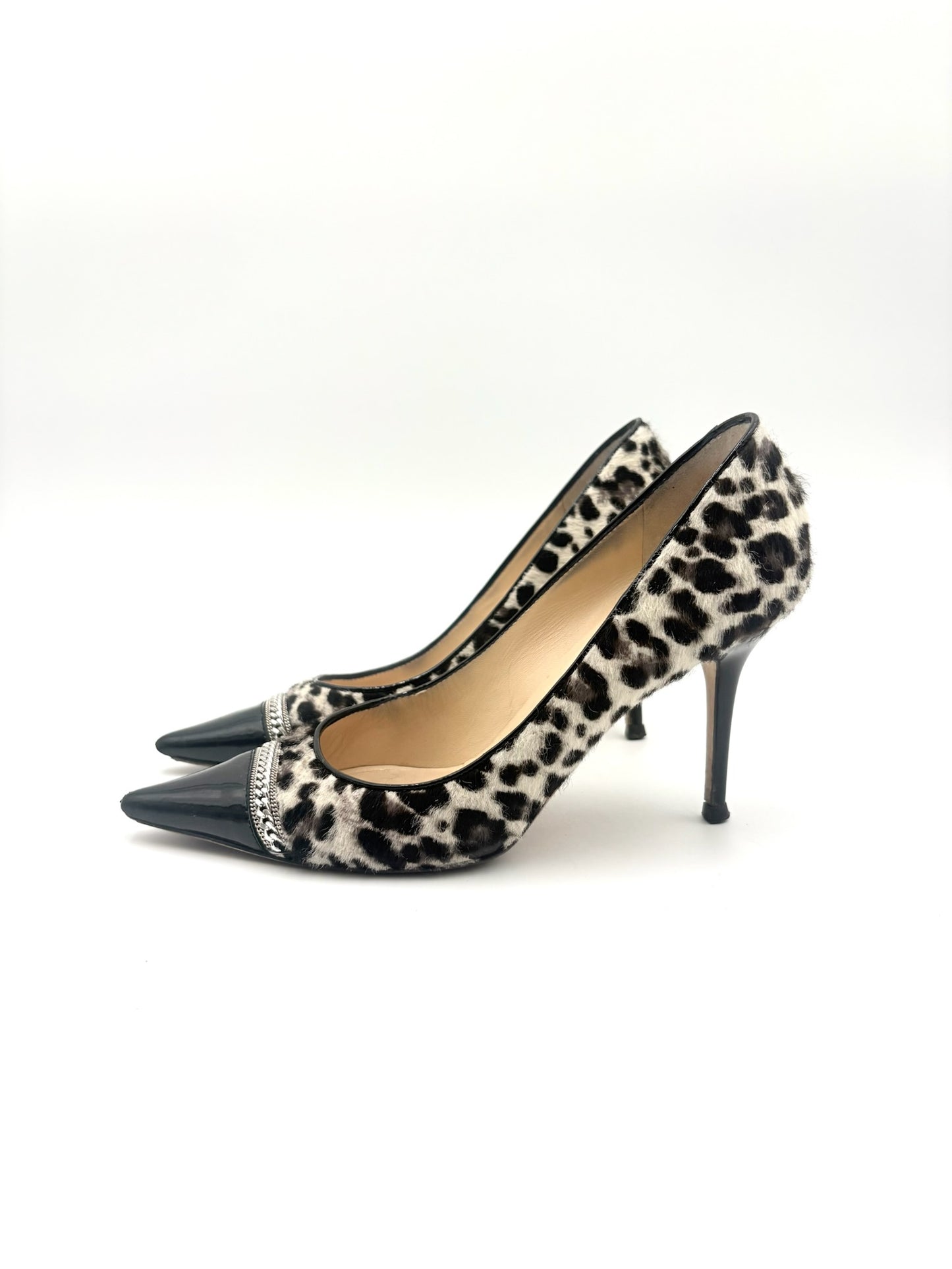 Jimmy Choo Leopard Print Mohair Captoe Pump Size 37.5
