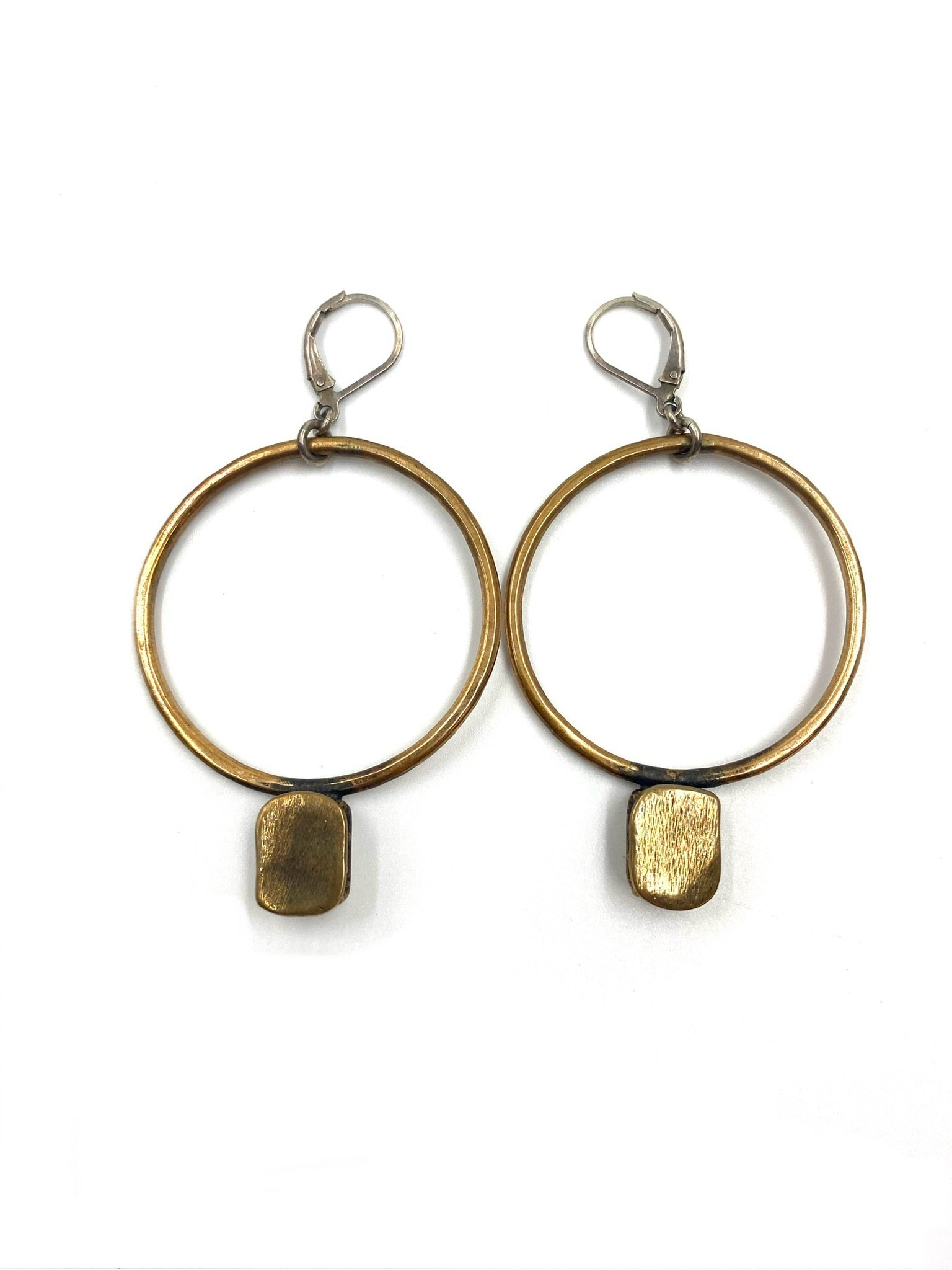 Karyn Chopik Empress sterling silver hoop earrings with cubic zirconia and bronze-toned square accents.