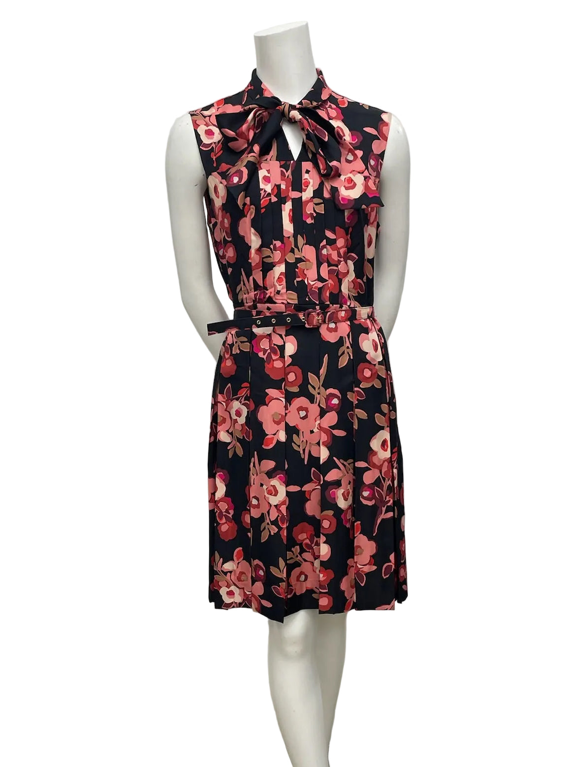 Kate Spade Black & Pink Floral Pleated Dress Size 10