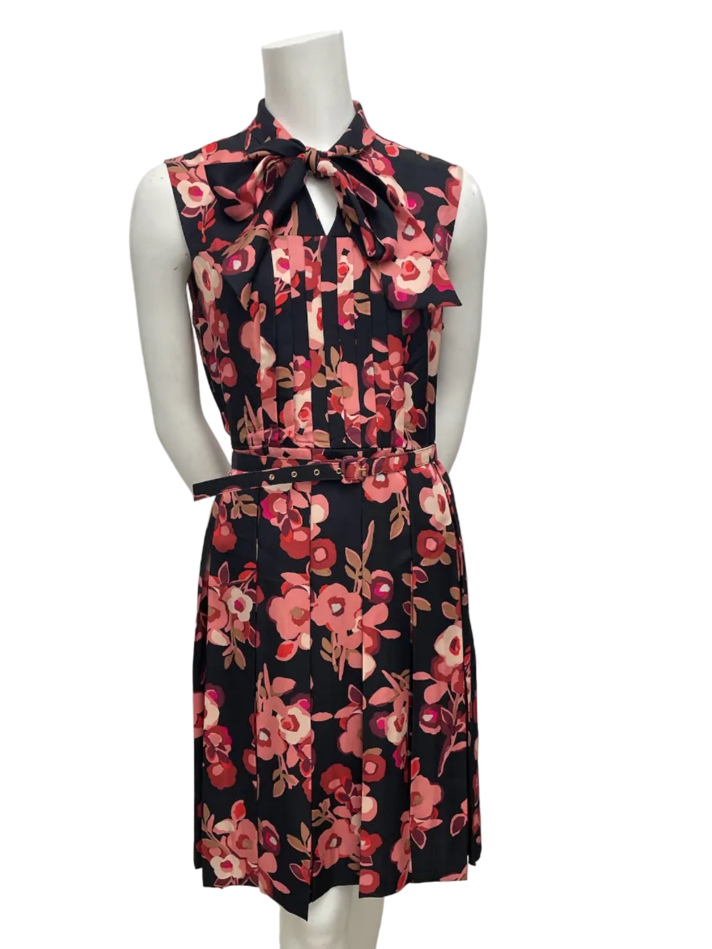 Kate Spade Black & Pink Floral Pleated Dress Size 10