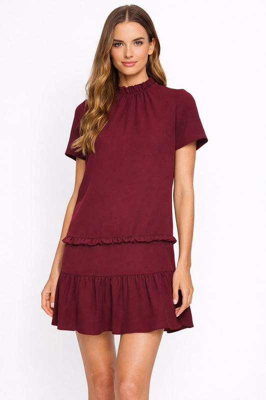 Kate Spade Burgundy Drop Waist Ruffle Dress Size XL
