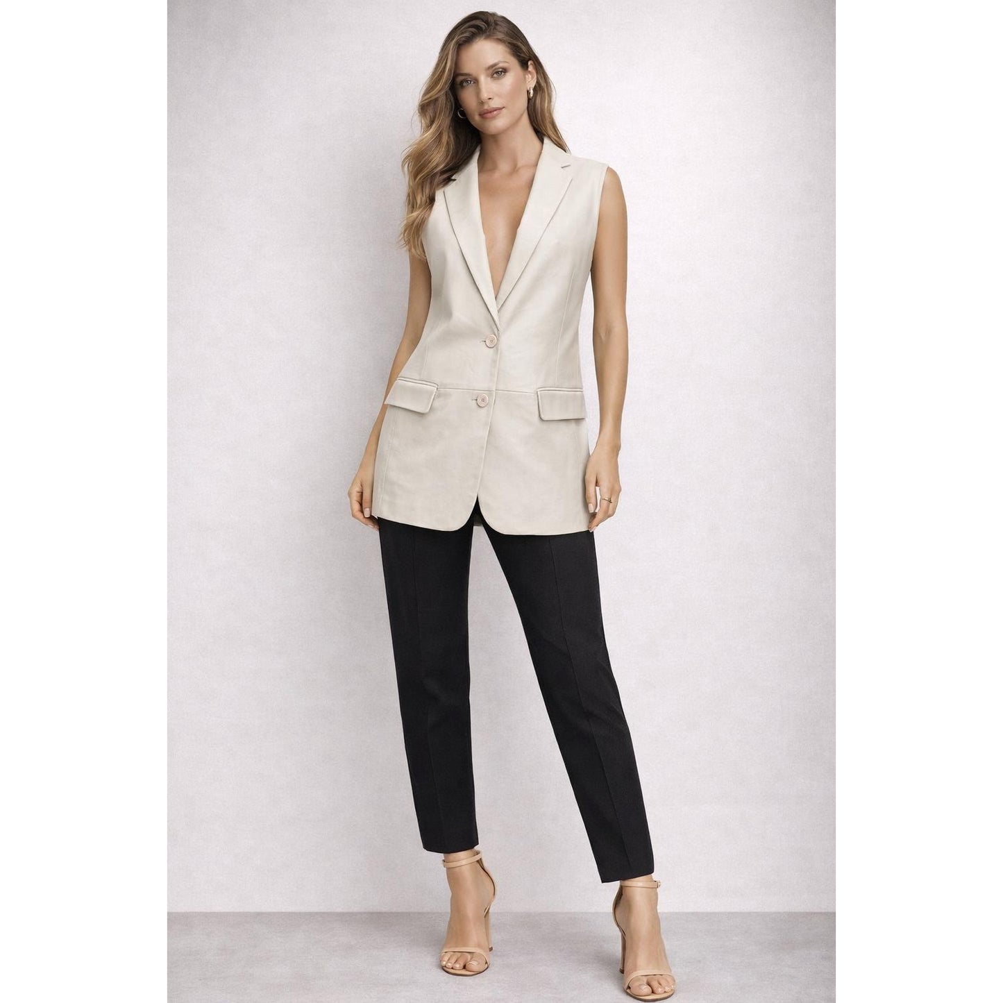 La Marque Cream Leather Vest Size S
