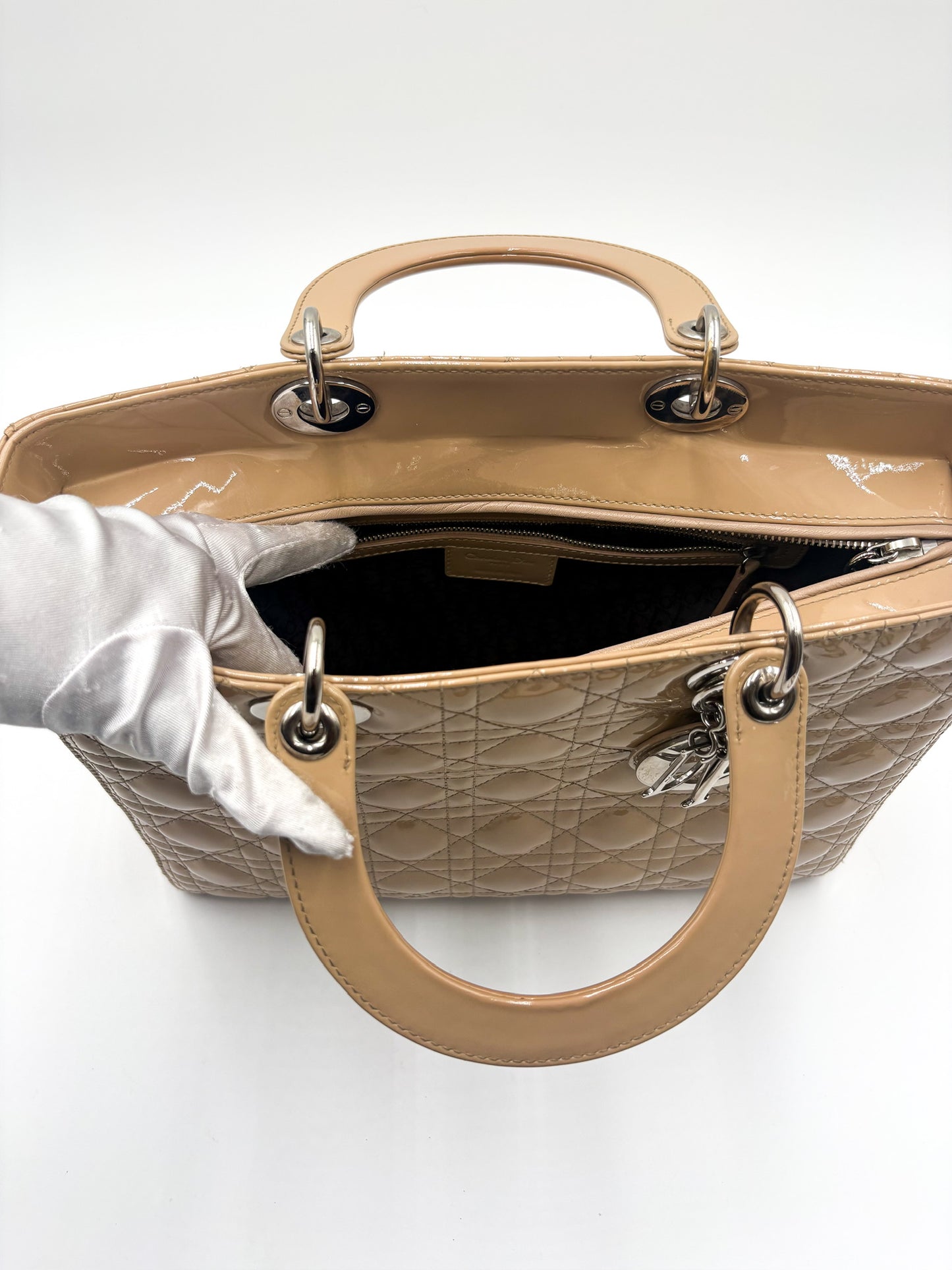 Lady Dior Biege Patent Large Bag