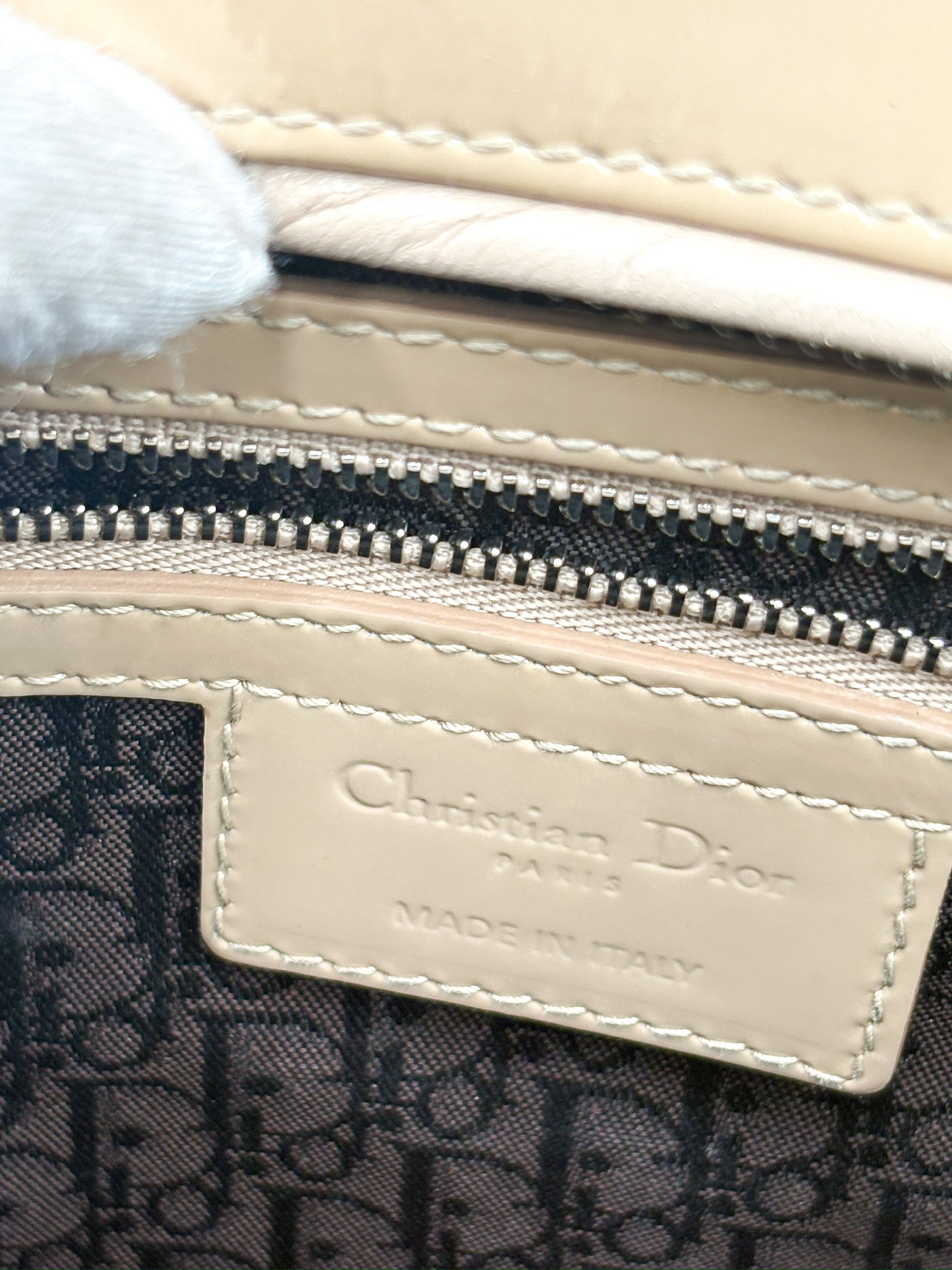 Lady Dior Biege Patent Large Bag