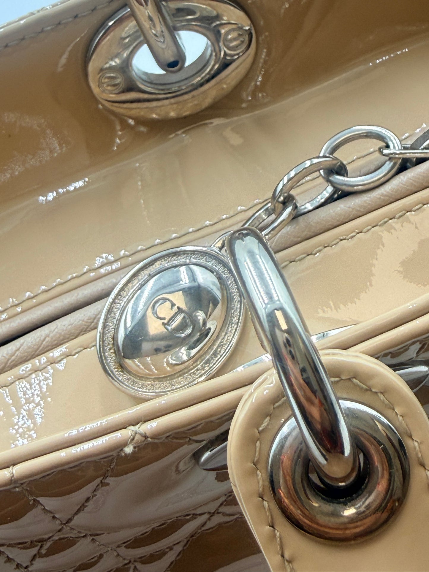 Lady Dior Biege Patent Large Bag