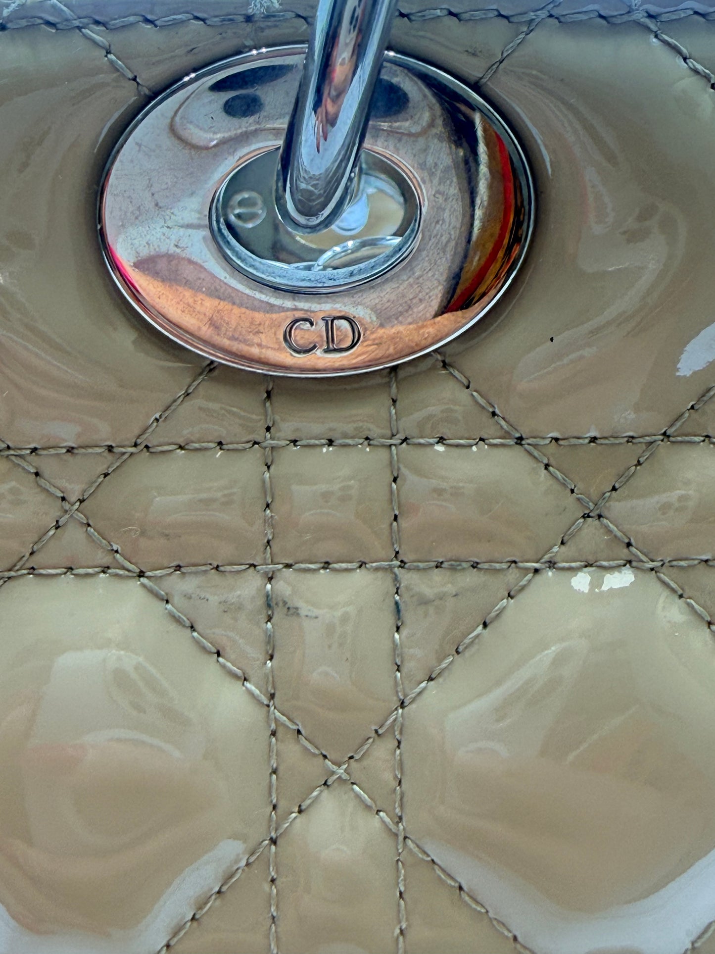 Lady Dior Biege Patent Large Bag