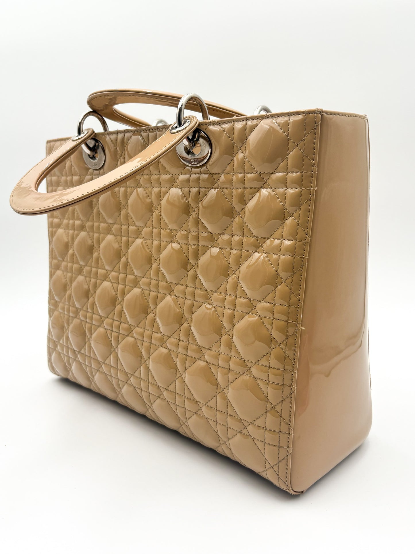 Lady Dior Biege Patent Large Bag