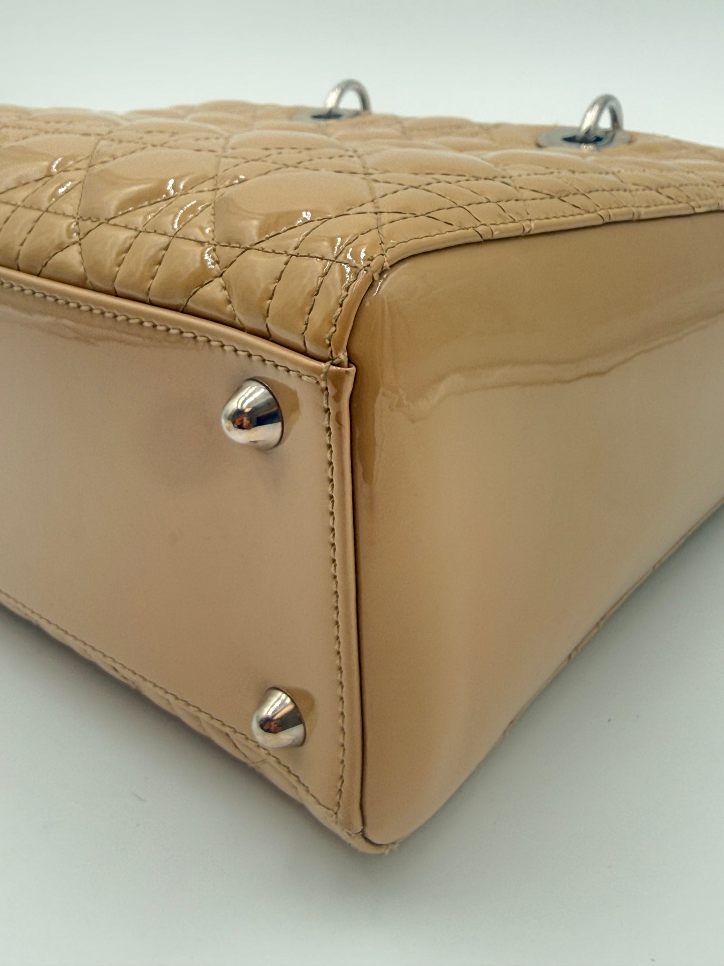 Lady Dior Biege Patent Large Bag