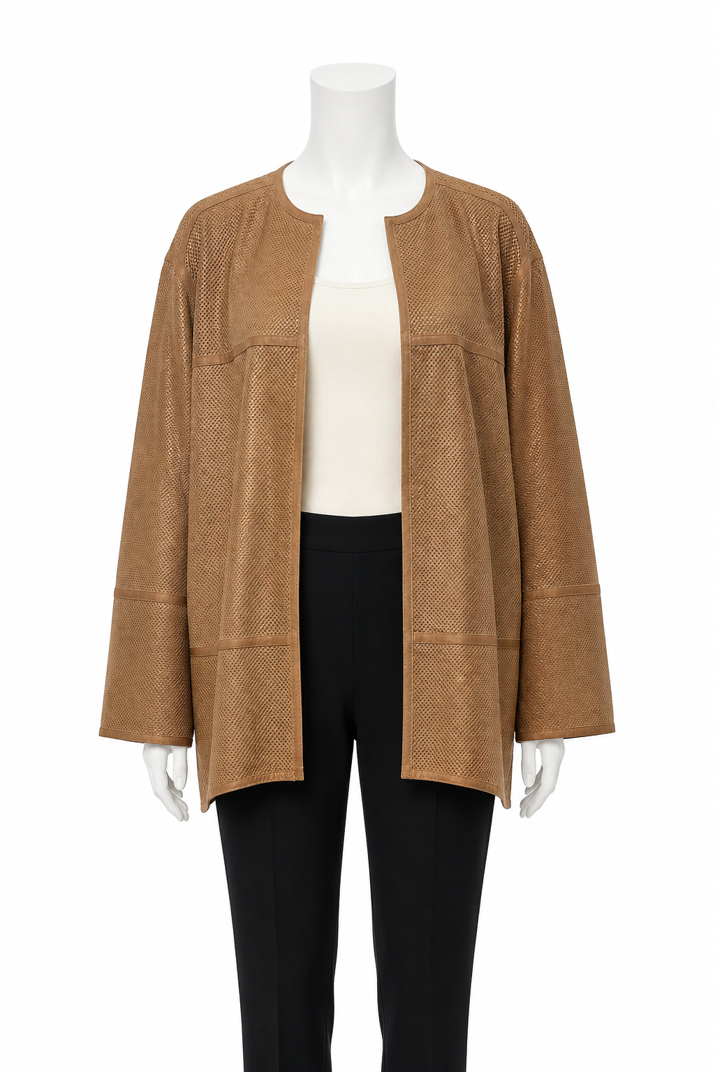 Lafayette 148 Brown Leather Perforated Open Jacket Size XXL
