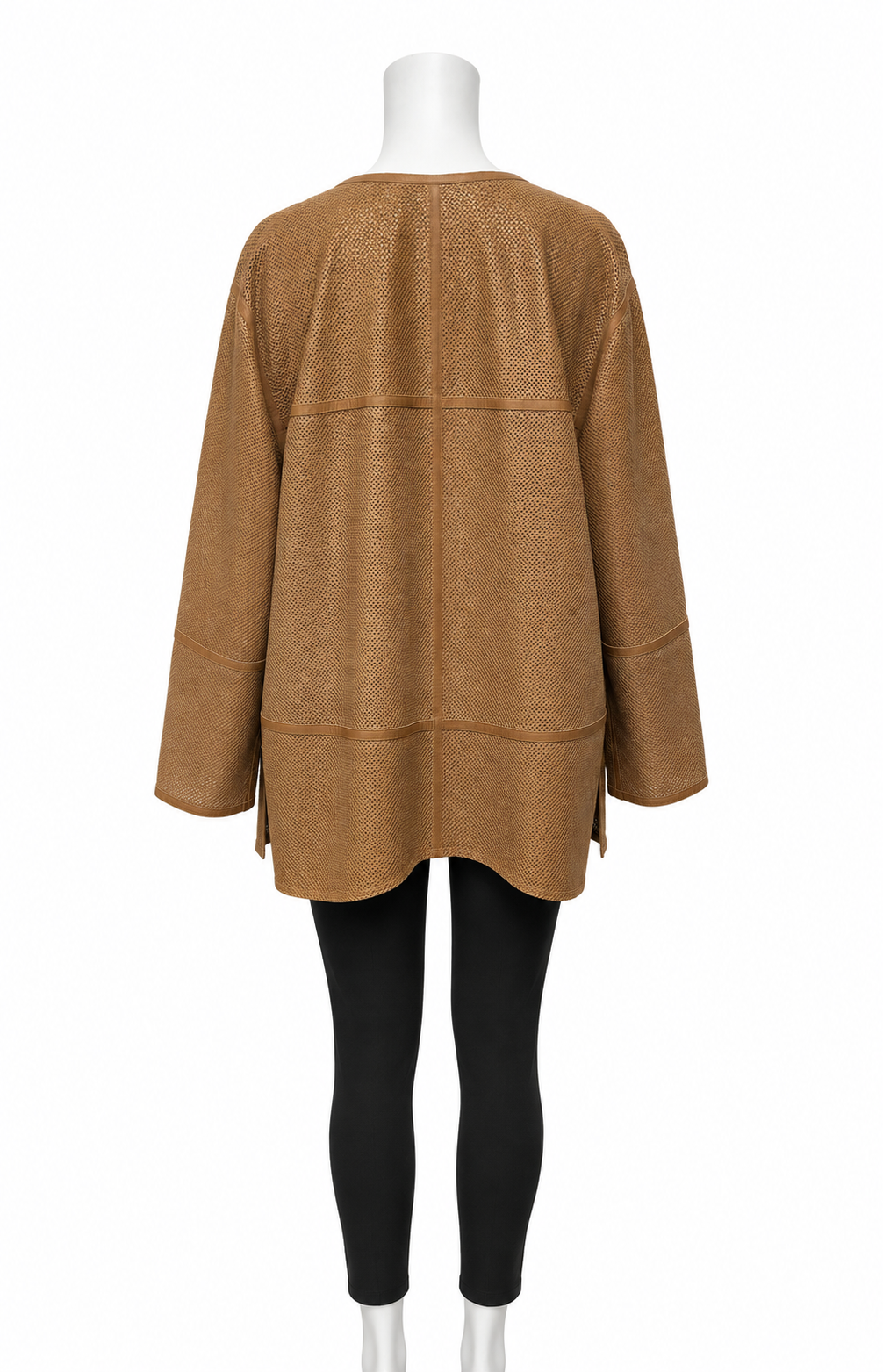 Lafayette 148 Brown Leather Perforated Open Jacket Size XXL