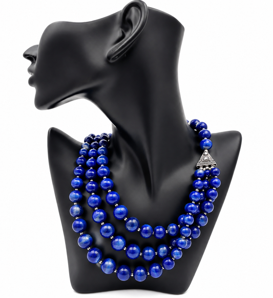 Lapis Lazuli Beaded Triple Strand Necklace