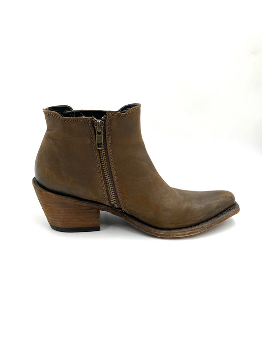 Liberty Black brown leather fringe ankle boots, size 8, with side zipper and stacked heel.